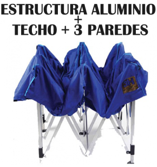 Carpa Plegable o Gazebo 3H - Estructura de Aluminio + Techo + 3 paredes