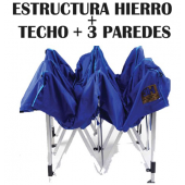 Carpa Plegable o Gazebo 3H - Estructura de Hierro Zincado+ Techo + 3 paredes