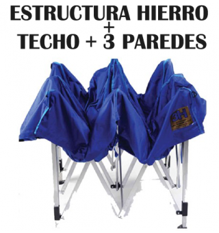 Carpa Plegable o Gazebo - Estructura de Hierro Zincado + Techo + 3 paredes - 3H